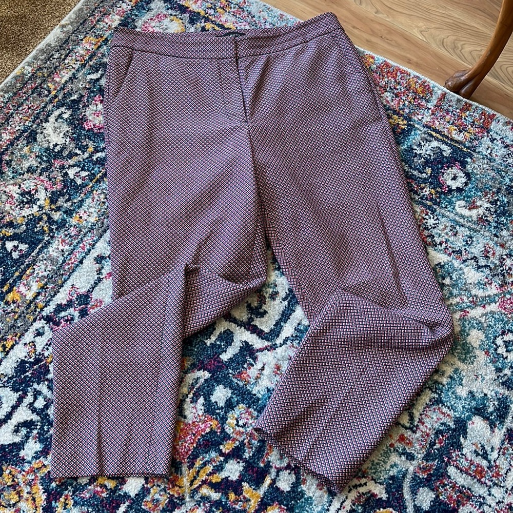 Talbots ankle heritage navy and red pattern flat front pants size 12